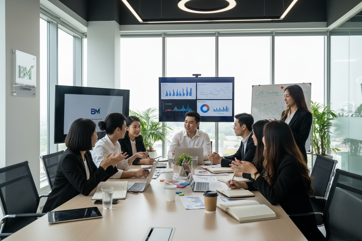 Đội ngũ Marketing Brand Manager họp chiến lược Dịch Vụ Marketing Phú Thọ