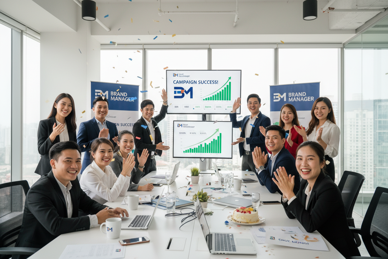 Đội ngũ ăn mừng thành công Dịch Vụ Marketing Tuyên Quang