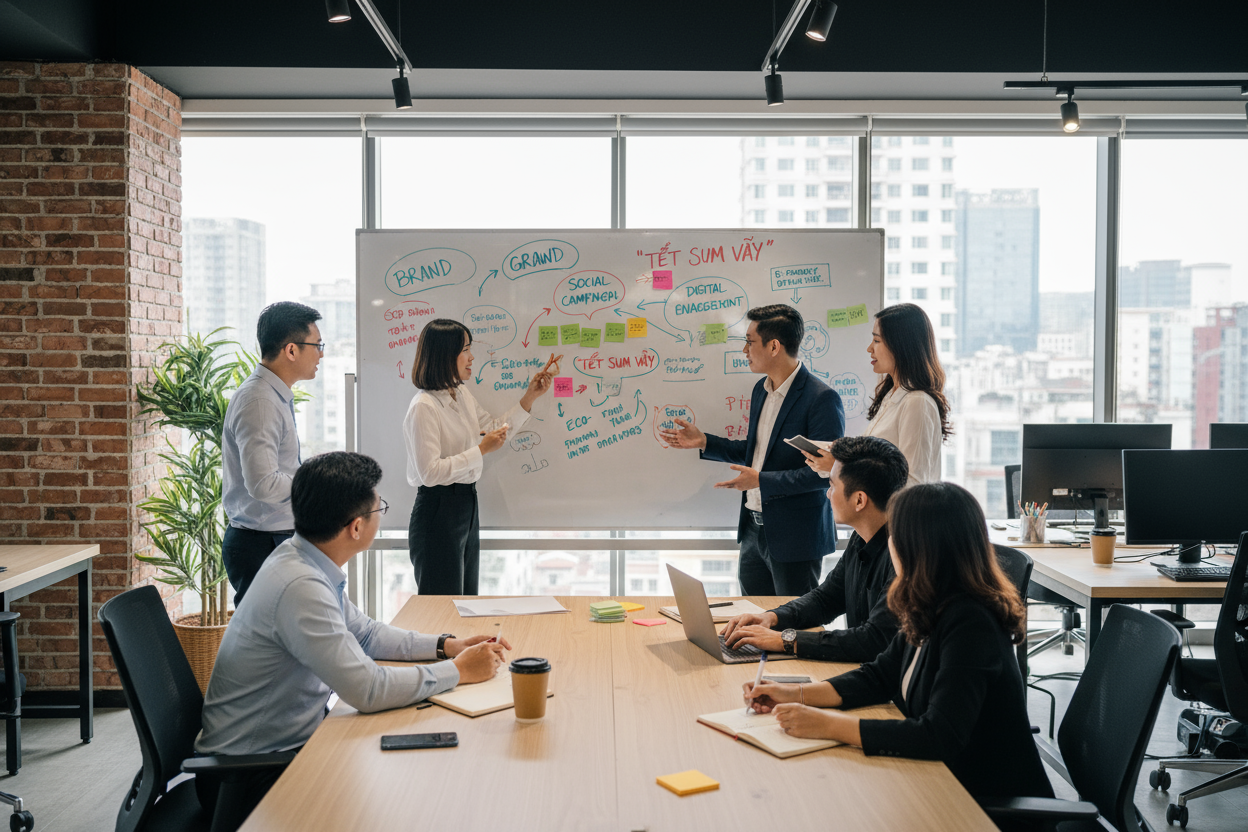 Đội ngũ sáng tạo brainstorming ý tưởng