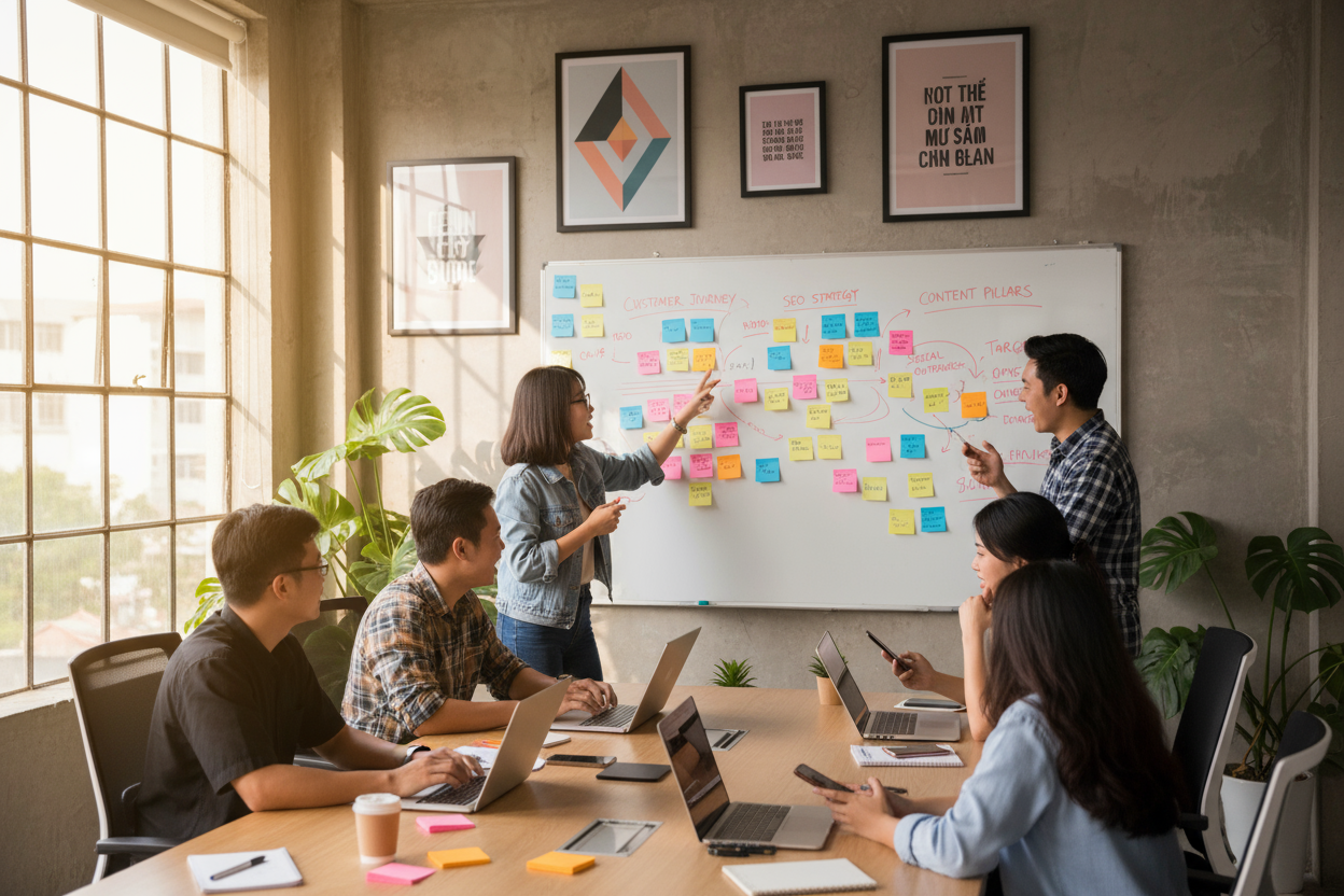 Đội ngũ sáng tạo nội dung brainstorming